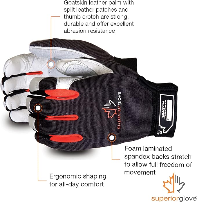 Leather Mechanics Gloves - Heavy Duty Hand Protection Clutch Gear (1-Pair) MXGCE