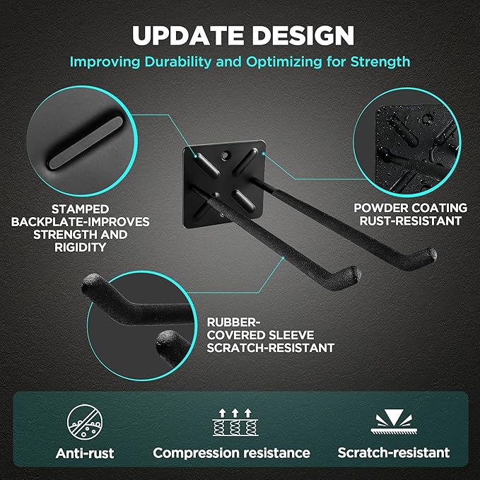 NACIAL 6 Pack Garage Storage System Hooks, Heavy Duty Wall Mount Tool Organizer, Chair Hanger Garage Storage Utility Hooks for Car Tires, Ladders, Chairs, Strollers, Power Tools, Garden Tools - 6 PACK