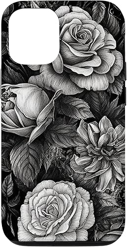 iPhone 12/12 Pro Black And White Gothic Roses Flowers Floral Goth Gardening Case