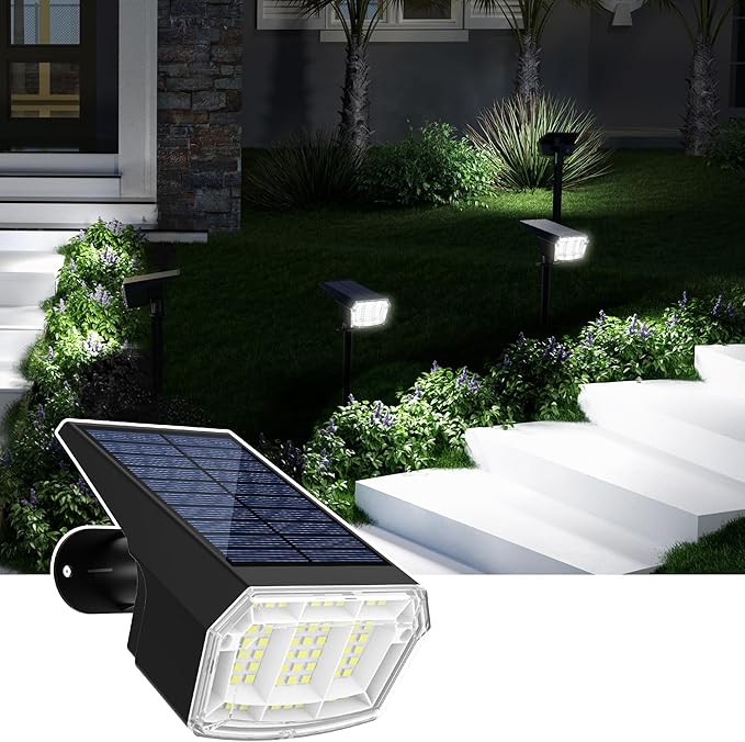 Solar Spot Lights Outdoor Waterproof Landscape Spotlights 63 LEDs 3 Lighting Modes IP65 Solar Spot Lights for Outside, Backyard, Garge, Garden, House-1 Pack Cool White