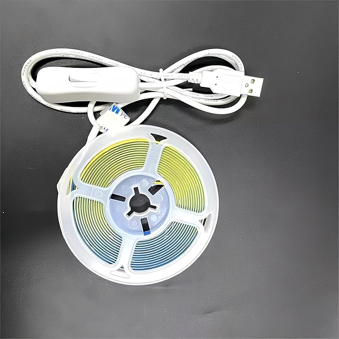 5V USB COB LED Strip Lights with Switch,6.56FT/2M,Cool White 6500K,320LEDs/M,8mm Width,Not Waterproof IP20,1M USB Cable,for DIY Home Indoor Decoration