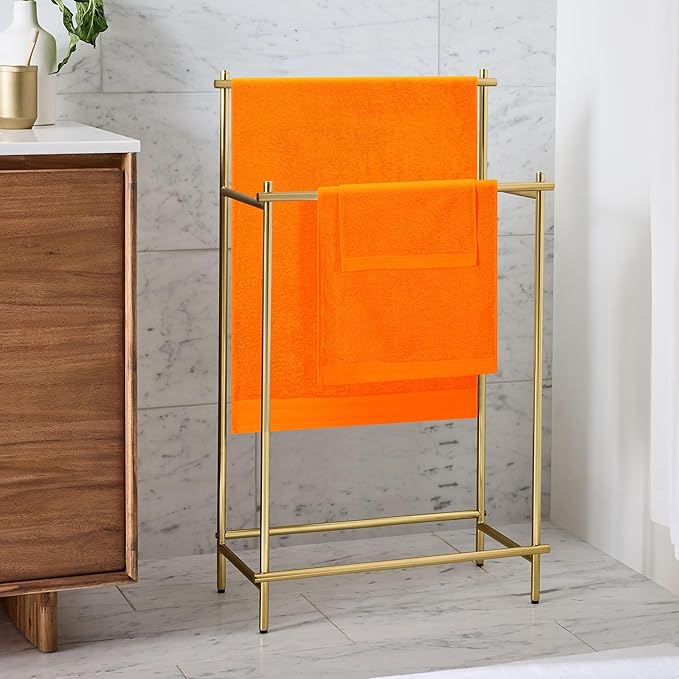 Ultra Soft 3 Pack Cotton Towel Set, Contains a Bath Towels 28x55 inch, a Hand Towels 16x24 inch a Wash Coths 12x12 inch, Ideal Everyday use, Compact Lightweight - Orange