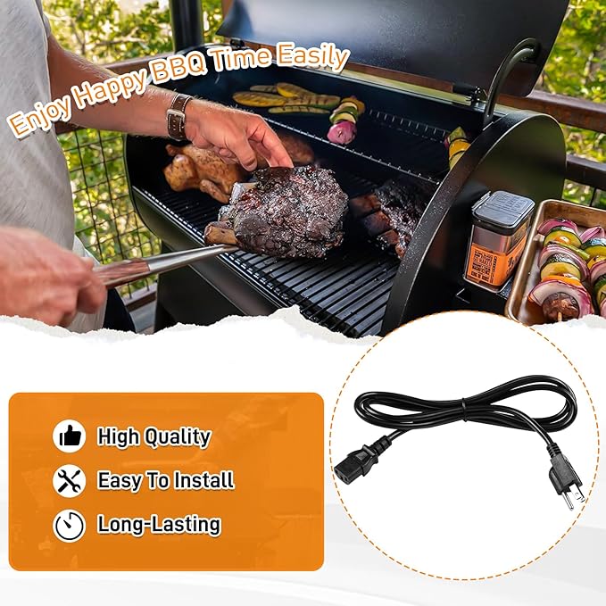 KIT0257 Power Cord Replacement Part Compatible with Traeger Ironwood 650 & 885, Pro Series 575 & 780, Timberline 1300 & 850 (Gen 2 only) Wood Pellet Grill Smokers, 6 Feet