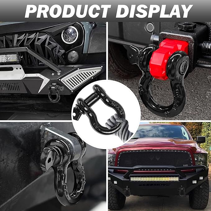 D Ring Shackles, 12" Clevis Shackle with 916" Screw Pin 26,400Ibs Break Strength, Rugged Off Winch Shackle Heavy Duty Shakcles (Black) Accessories for Jeep Pickup Trucks SUV Trailer ATV UTV