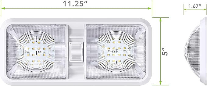 Leisure LED RV LED Ceiling Double Dome Light Fixture with ONOFF Switch Interior Lighting for CarRVTrailerCamperBoat DC 12V Natural White 4000-4500K 48X2835SMD Natural White 4000-4500K, (1 Pack)