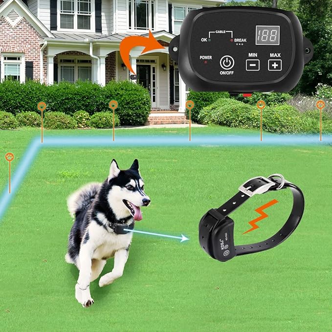 Electric Dog Fence, Wired Pet Containment System, Aboveground/Underground Installation, 650 Ft Wire, IP66 Waterproof Rechargeable Collar, Shock/Tone Correction, 1 Collar