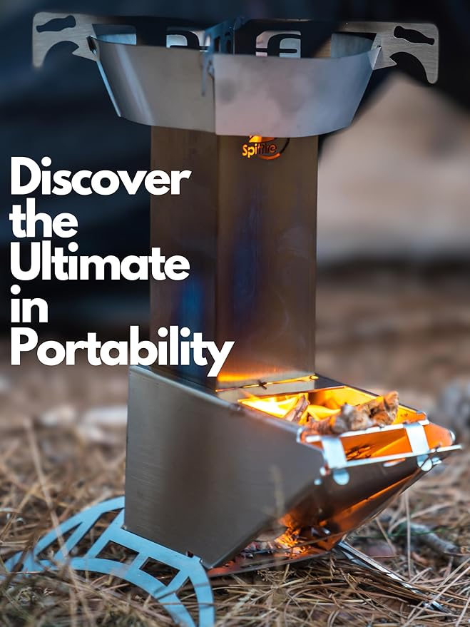 Spitfire Rocket Stove - Spartan Light Rocket Stove Wood Burning Portable Stove w/Travel Case, Collapsible Backpacking Wood Stove, Camp Rocket Stove, Outdoor cooking stove Estufa De Leña Para Cocinar