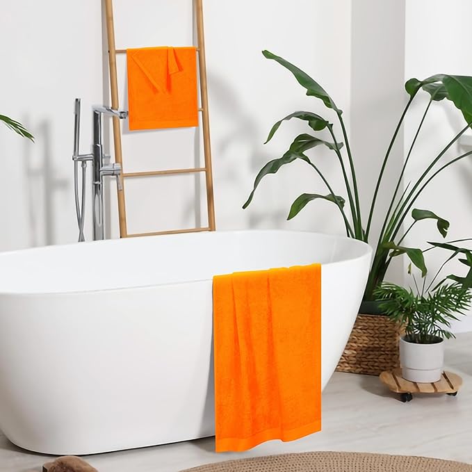 Ultra Soft 3 Pack Cotton Towel Set, Contains a Bath Towels 28x55 inch, a Hand Towels 16x24 inch a Wash Coths 12x12 inch, Ideal Everyday use, Compact Lightweight - Orange