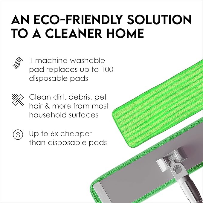 Microfiber Mop Pads 4 Pack - Reusable Washable Cloth Mop Head Replacements Best Thick Spray Wet Dust Dry Flat Velcro Attachment 18" Inch - Cleaning Refill Fits Bona, Bruce, Rubbermaid, Libman + More