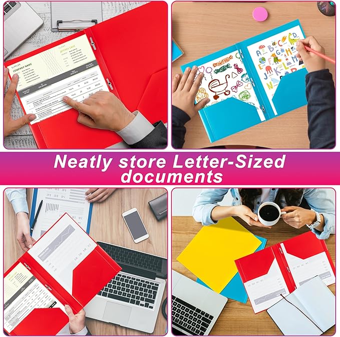 Folders with Pockets and Prong with Fasteners (6 Pack,Blue),Durable Plastic Pocket Folders with Prongs,Tear Resistant,2 Pocket 3 Prong Folders for Schoolwork Office,Letter Size