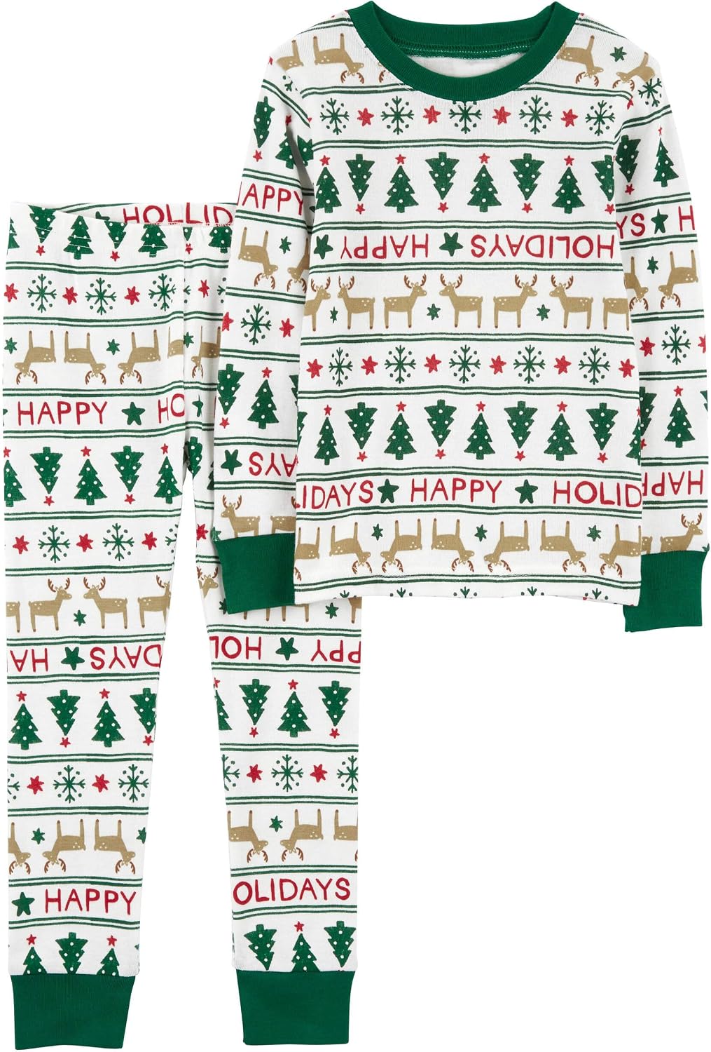 White Color Carter's Boys Christmas 2-Piece Snug Fit Cotton Pjs .