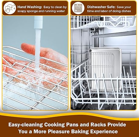 PP CHEF Toaster Oven Pan and Rack Set, Stainless Steel Toaster Oven Tray Broiler Pan with Cooling Rack for Baking, Non Toxic Heavy Duty, Mirror Finish Dishwasher Safe - 10.4 Inch