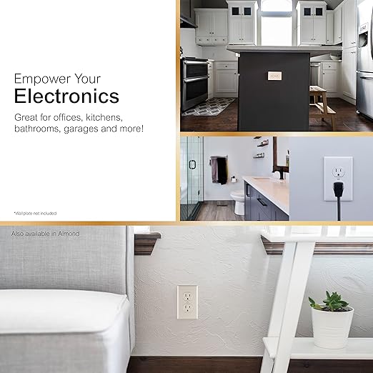 GE Grounding Duplex Outlet, In Wall Receptacle, Tamper Resistant Outlets, 3 Prong Electrical Socket, Easy Install, 15 Amp, UL Listed, White, 54263