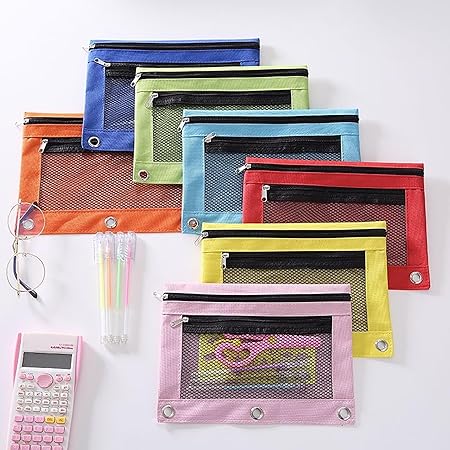Pencil Pouch for 3 Ring Binder, Binder Pencil Case with Smooth Zipper, Clear Window Pencil Case for Binder, Big Capacity 3 Ring Binder Pencil Bag with 3 Reinforced Grommets Red