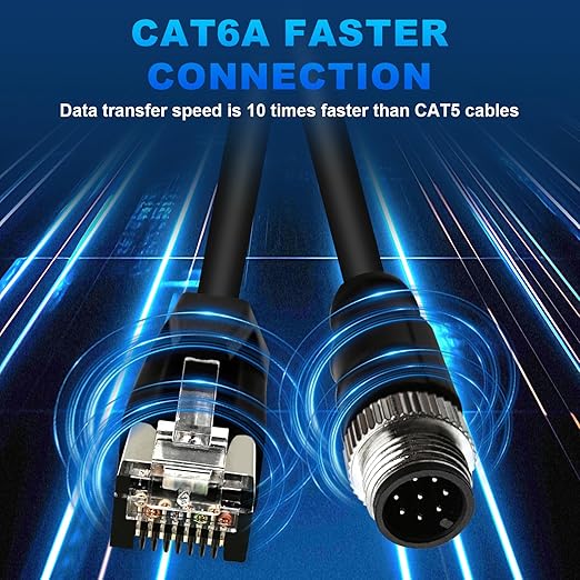 3.3Ft M12 8 Pin A Code Male to RJ45 Industrial Ethernet Cable High Flexible Shielded Ethernet Cable for Industrial Camera 1M