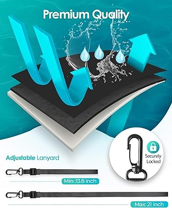 Waterproof Phone Case Small Pouch Beach Dry Bag with Cell Phone Hook Lanyard, Water Proof Phone Protector Gasbag Pouch, Underwater Snorkeling and Swimming Phone Airbag Clear Case (Black)