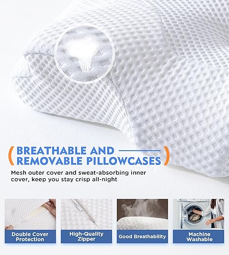 Osteo Cervical Pillow for Neck Pain Relief, Hollow Design Odorless Memory Foam Pillows with Cooling Case, Adjustable Orthopedic Bed Pillow for Sleeping, Support for Side Back Sleepers
