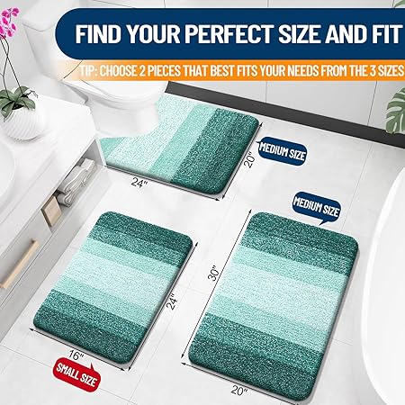 OLANLY Bathroom Rug Set 2 Piece, Soft Absorbent Microfiber Bath Mats and U-Shaped Contour Toilet Rug, Non-Slip, Machine Wash Dry, Plush Shaggy Bath Mats for Bathroom (24"x16"24"x20", Blackish Green)