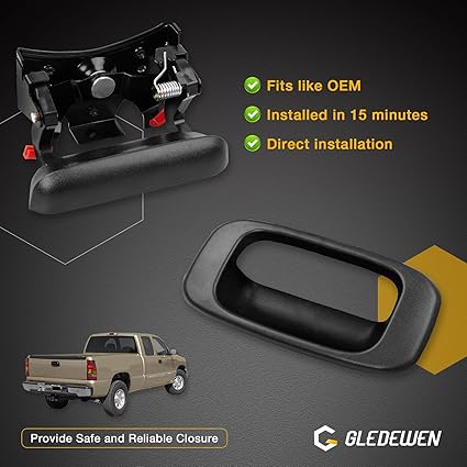 Tailgate Handle Latch and Bezel Trim with Rod Clips for 1999-2007 Chevy Silverado GMC Sierra 1500 2500 3500 Replaces 15997911, 15228539, 15228541, 15228540