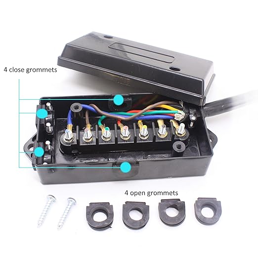 X-Haibei 7 Way Trailer Plug Inline Cord 8 Feet Connector Cord 7 Pin Wiring Harness with 7 Gang Waterproof Junction Box Black