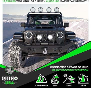 Rhino USA D Ring Shackles (2-Pack) - 41,850lb Break Strength Heavy Duty 34" Clevis Shackle with 78 Pin for Towing Off-Road Use - Pairs with Tow Strap for Vehicle Recovery (Black)