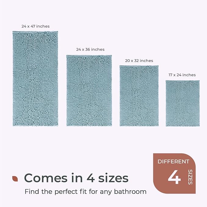 FRESHMINT Chenille Bathroom Rugs Mat 24"x17", Non-Slip Bath Mat for Bathroom Floor, Washable Soft Thick Water Absorbent Microfiber Shower Mat, Blue