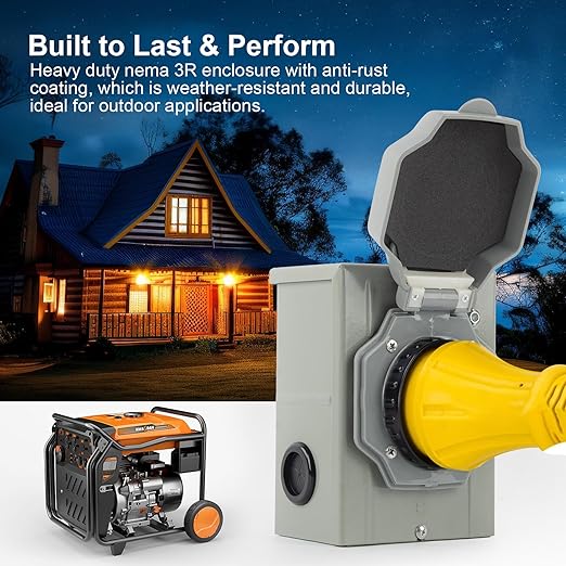 50 Amp Generator Inlet Box for Nema Ss2-50p Pre-Drilling, Outdoor Waterproof 50amp Power Inlet Box with Cover and Ground Wire, 125250V, 12500W