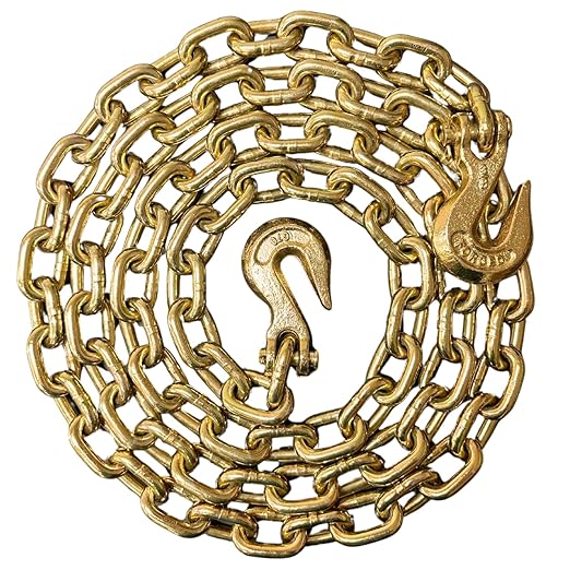 38" X 10' Grade 70 Transport Binder Chain - 6600LB WLL - Clevis Grab Hook, Tie-Down, Towing