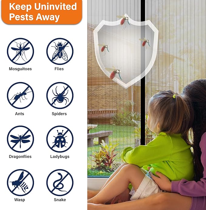 Mesh Screen with Magnetic Closure-Keeps Bugs Out Let Breeze in, Heavy Duty - Pet and Kid Friendly, Works with Front, Sliding Doors (38 x 82 Inch)