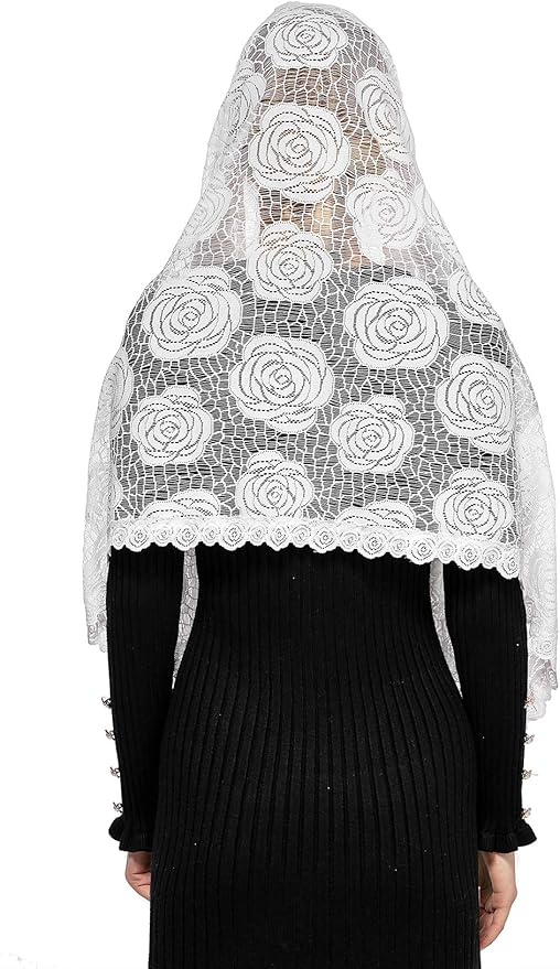 Wgior Rose Rectangular Chapel Veil Scarf Catholic Church Veils Mantilla Wrap Shawl Mass Head Covering