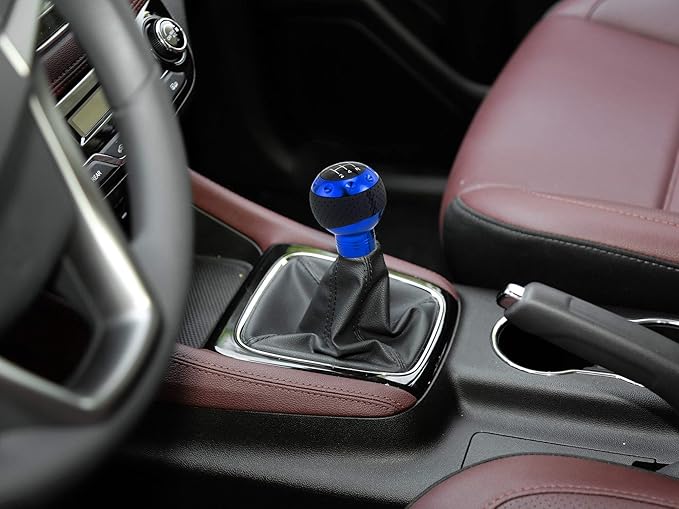 5 Speed Gear Shifter Knob, Leather Covered Aluminum Manual Car Stick Shift Handle Fit Most MT Transmissions, Blue