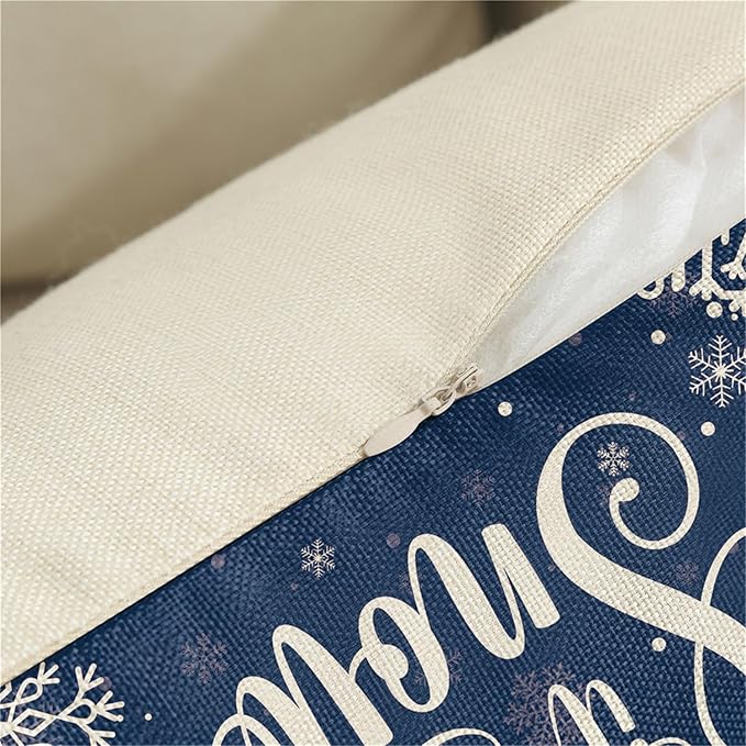 Christmas Pillow Covers 16x16 Blue Christmas Decorations Snowflake Throw Pillow Covers Xmas Tree Winter Holiday Decor Cushion Case for Sofa Couch Set of 4