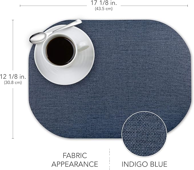 Andie Home Oval Placemats for Kitchen Table and Dining Room, 6-Piece Set, Heat-Resistant and Surface Washable Placemat, Indigo Blue, 17"x12"