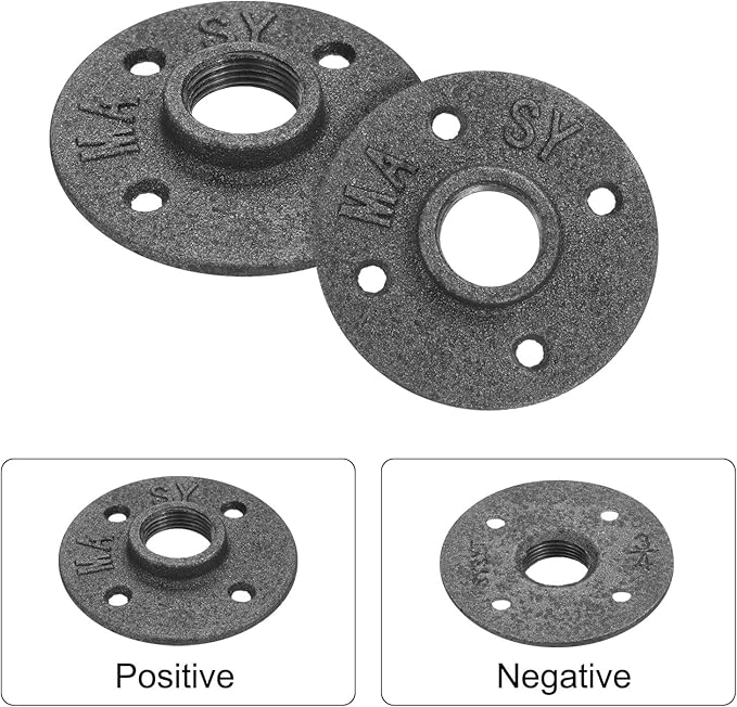 uxcell 2 Pack Industrial Pipe Floor Flange, Iron Pipe Fittings, 3/4 Inch Threaded Flange for DIY Project/Furniture/Shelving Decoration Black