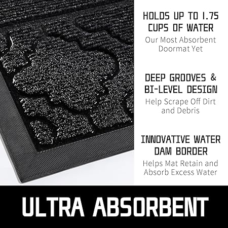 Yimobra Welcome Mat Outdoor Indoor, 29.5x17 All-Season Waterproof Front Door Mat, All-Weather Heavy Duty Doormat, Low Profile Porch Patio Entrance Mat, Non Slip Outside Mat, Black