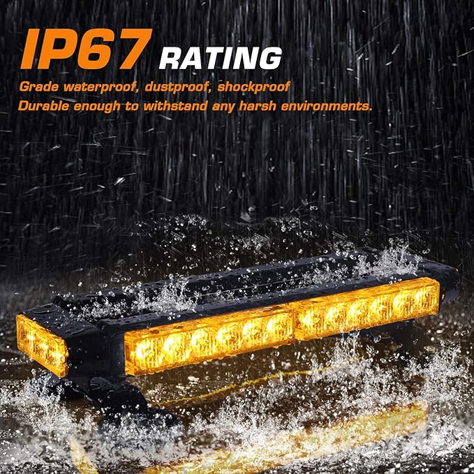 LINKITOM Roof Top LED Strobe Light Bar -Double Side Amber 30 LED Emergency Hazard Safety Warning Flashing Beacon Lighting Bar with Magnetic Base for Snow Plow, Trucks, Construction Vehicles