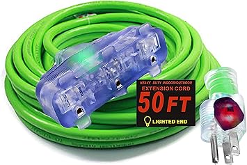 12 Gauge Extension Cord 50 feet 15 amp Triple Extension Cord 50 ft 123 125V 1875 WATTS Heavy Duty Indoor Outdoor Grounded Power Extension Cord 50 ft 12 Gauge Electric Cable 12 awg 50 Foot