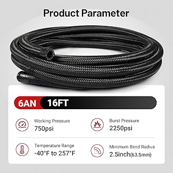 EVIL ENERGY 6AN Fuel Line, AN6 Braided Fuel Hose Nylon CPE 16FT Black