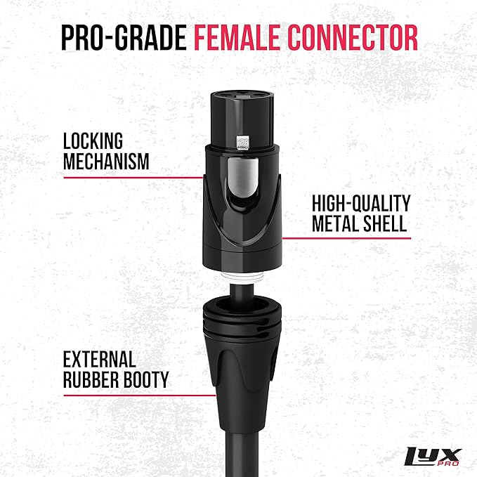 LyxPro Quad Series 25 ft XLR 4-Conductor Star Quad Balanced Microphone Cable for High End Quality and Sound Clarity, Extreme Low Noise, Black