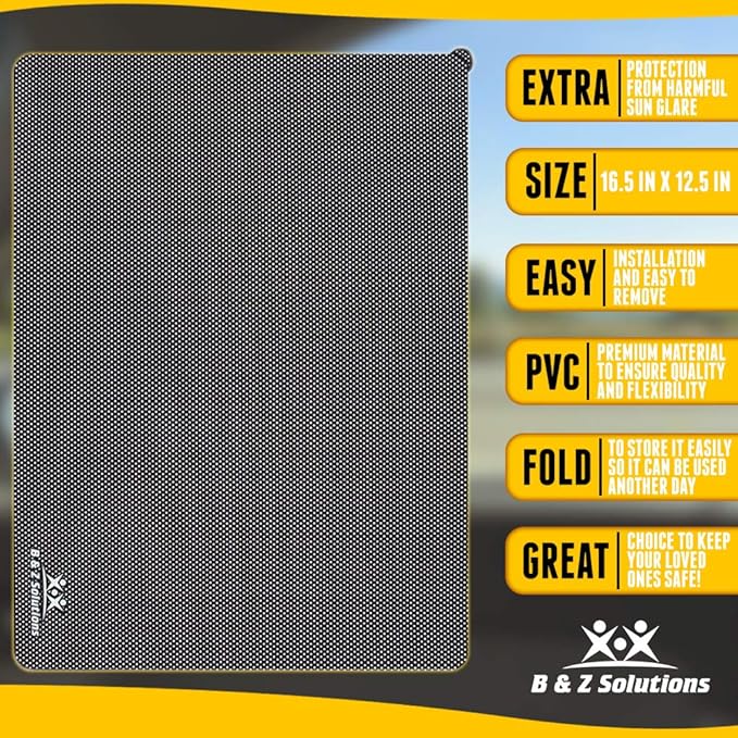 BZ Solutions Original 4-Pack Car Window Sun Shades Bundle-Universal Fit All Vehicles-Easy and Effective Way to Block Sun Glare, Harmful Heat, and UV Rays from Children or Pets-Black Static Cling Film