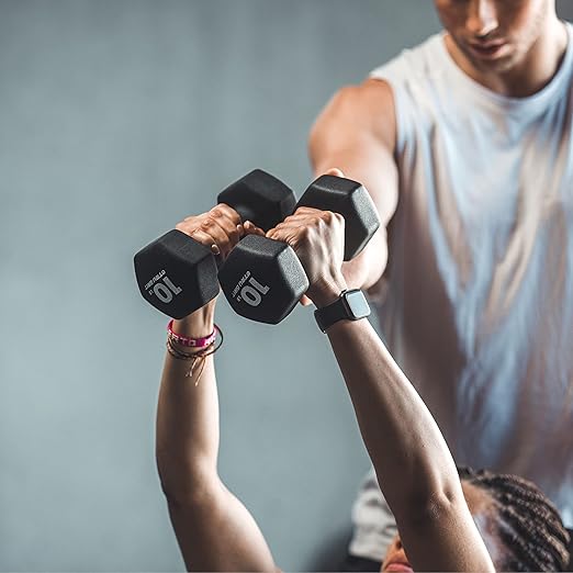 TG TRU GRIT Neoprene Coated Hex Shaped Dumbbell Hand Weight Pairs for Home Gym Exercise Sizes 2, 3, 5, 6, 8, 10, 15 LB