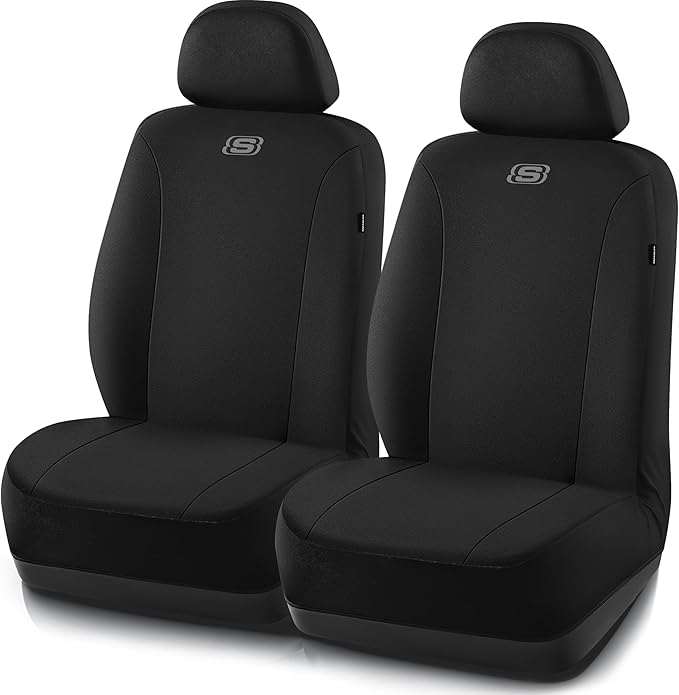 Skechers Car Seat Covers, Premium Breathable Polyester Seat Covers, Car Seat Covers Front Seats Airbag Compatible, Automotive Comfort Protection for Most Cars, Vans, Trucks, SUVs (Two Front, Black)