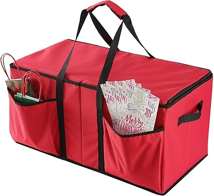 Sattiyrch Christmas Figurine Storage Box Xmas Figurine Container,600D Canvas Ornament Storage Container,Keeps 8 Holiday Figurines 15 Inches,Adjustable Area and Pockets for Decorations