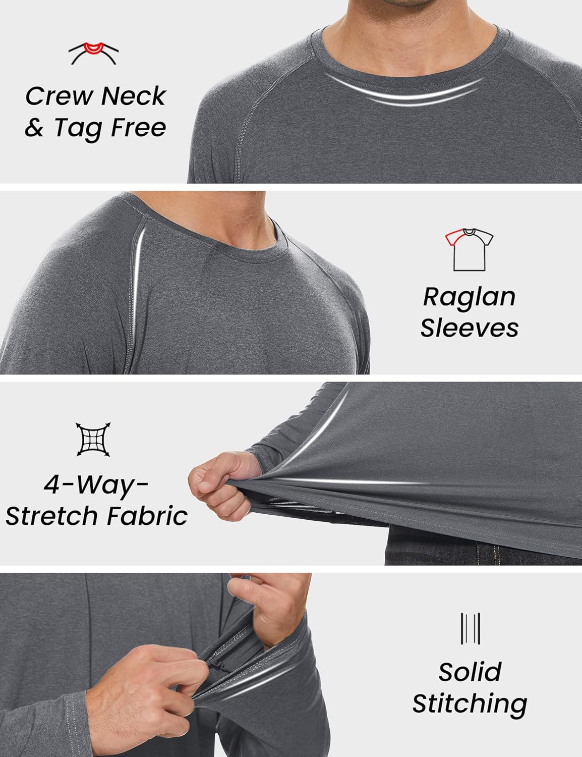 MAGCOMSEN Men's Long Sleeve Shirt Quick Dry UPF 50+ Sun Protection Lightweight T-Shirt Athletic Workout Fishing Tee