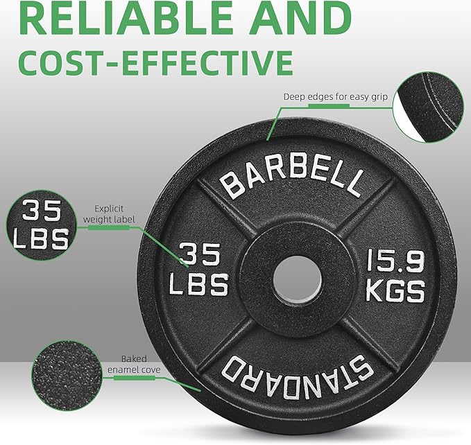 2-Inch Olympic Cast Iron Weight Plate for Strength Training & Weightlifting, Multiple Sizes