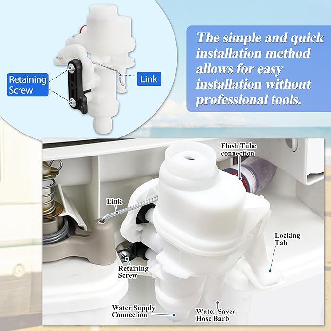 31705 RV Toilet Water Valve Kit, Compatible with Thetford Aqua-Magic V High and Low Models