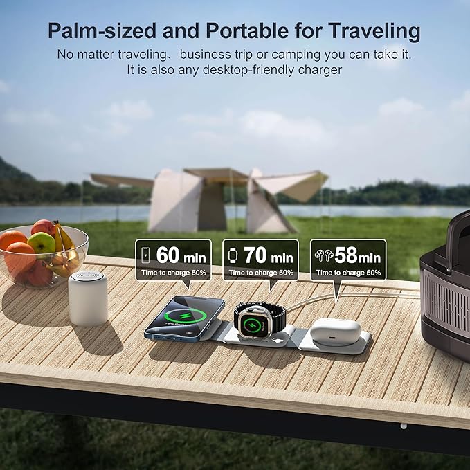 UCOMX 3 in 1 Charging Station for Multple Devices,Foldable 3 in 1 Wireless Charger for Travel,Nano Wireless Charging Station for iPhone16 15 14 13 12 Pro MaxWatch 10 9 8 7 6 5 4 3 UltraAirPod Pro
