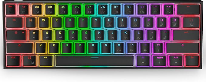 Ractous RTK61 60 Mechanical Gaming Keyboard with PBT Pudding keycap, RGB Backlit Hot Swappable Type-C 61Key Ultra-Compact Keyboard with Full Key Programmable-Black(Gateron Optical Blue Switch