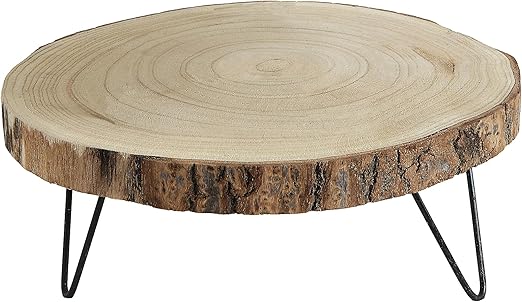 Creative Co-Op Large Paulownia Wood Pedestal with Metal Legs