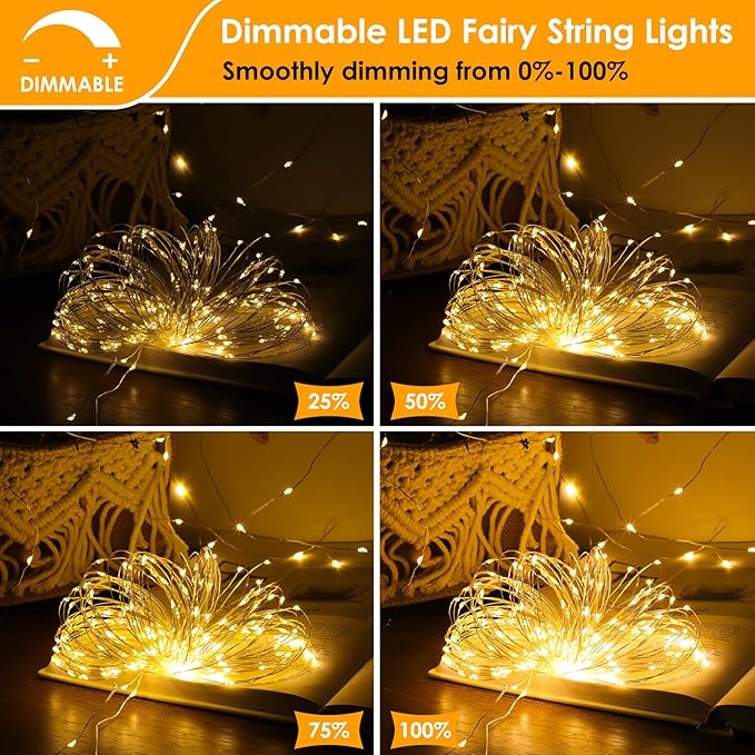 Mlambert 3 Pack 33FT Fairy Lights Battery Operated with Remote and Timer, Waterproof Dimmable 8 Modes 100 LEDs Twinkle Lights for Indoor Outdoor Decor